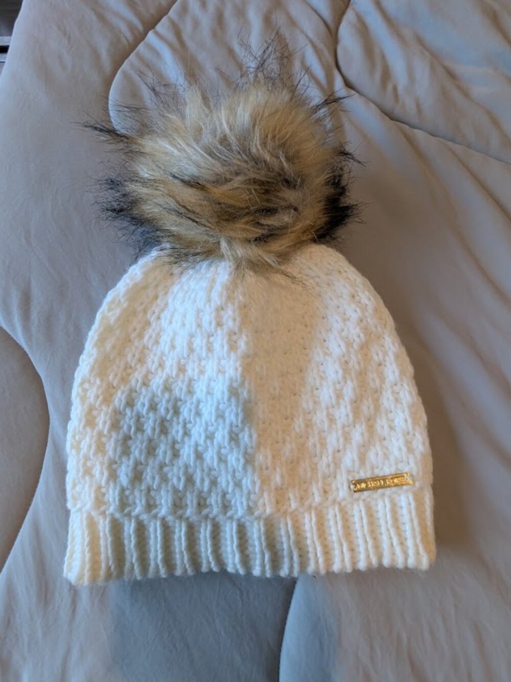 Michael Kors Chunky Cable-Knit Acrylic with Fluffy Faux Fur Pom Pom